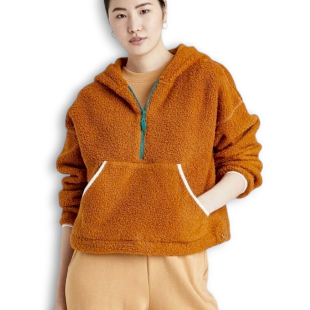 Women's Half-Zip Sherpa Anorak Hoodie-Wild Fable
